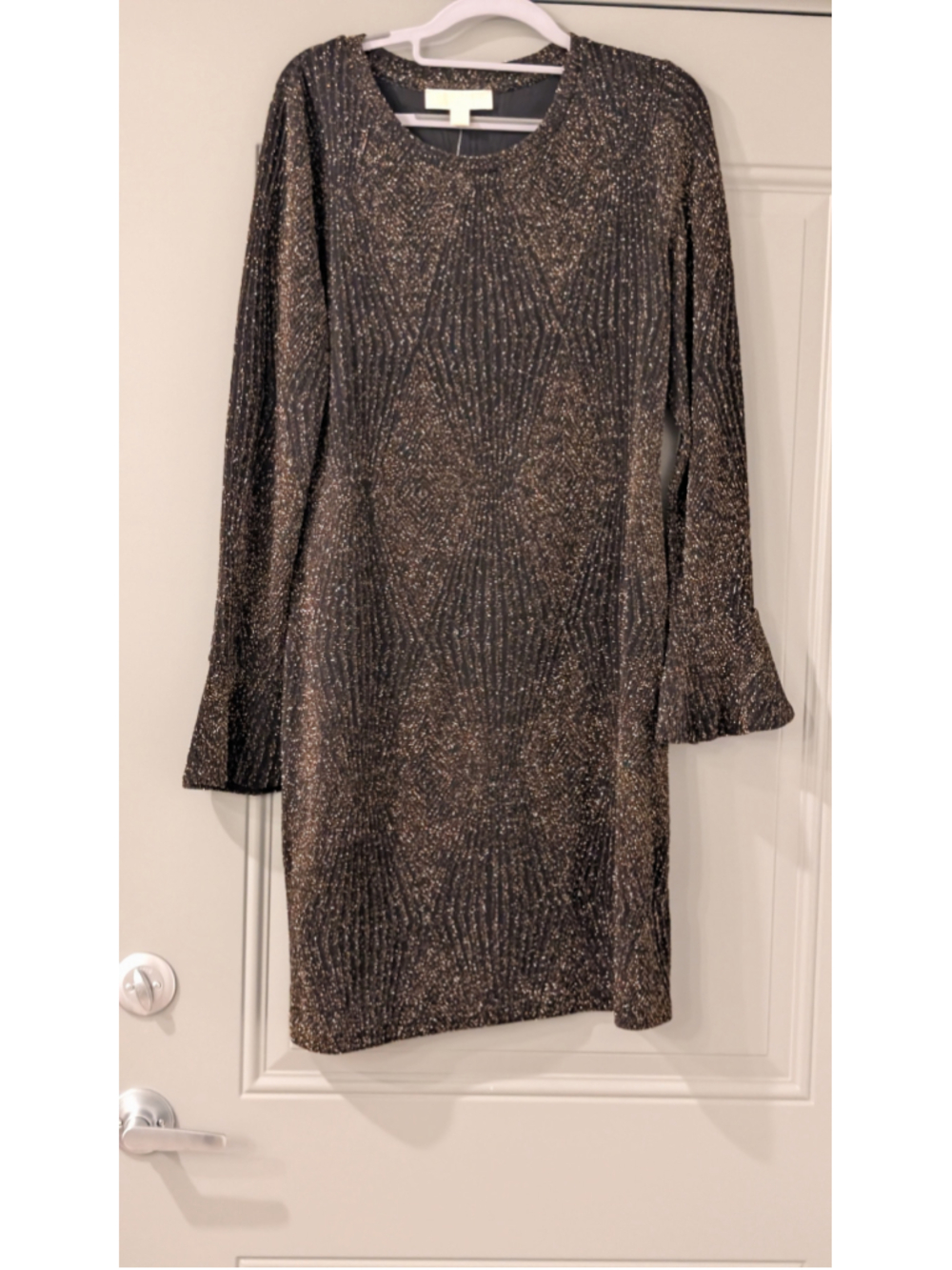 Women's Michael Michael Kors Black Gold Metallic Midi Dress Size L